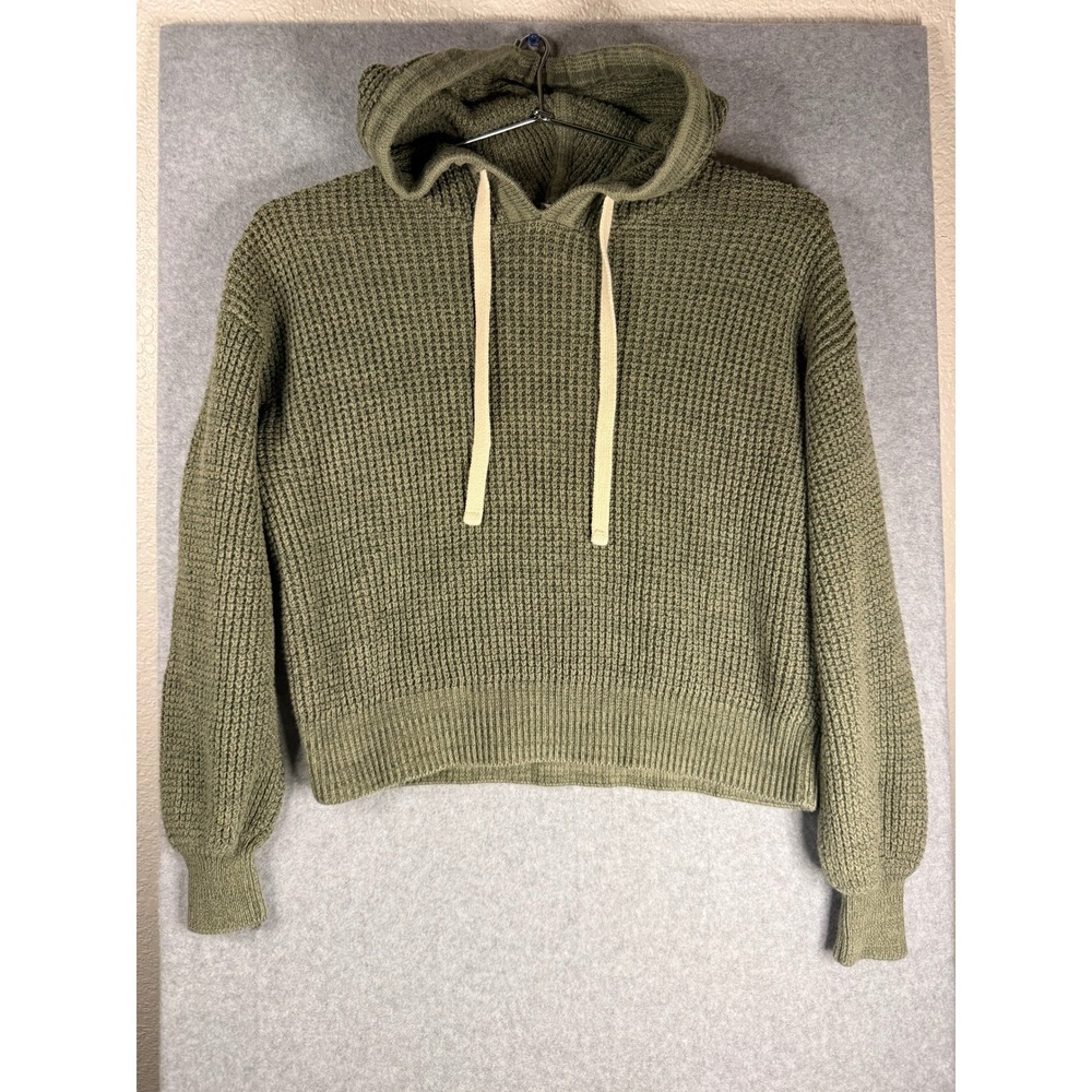 Gap Womens Olive Green Waffle Knit Cropped Hoodie Sweater XS